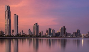 Picture of Panama City city center skyline and Bay of Panama Panama Central America