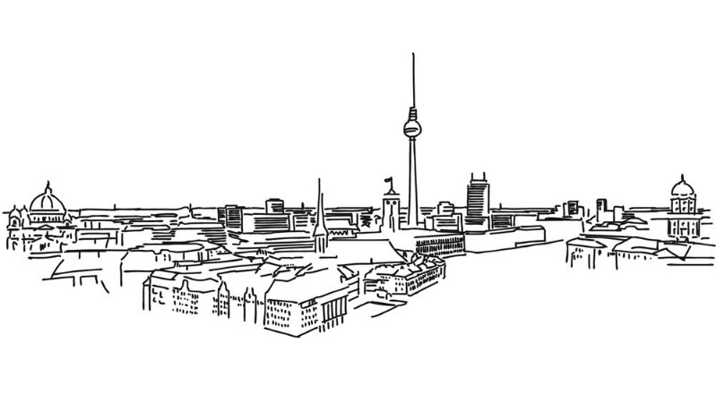 Picture of Ber den Dchern von Berlin schwarz-wei Skizze Umrisszeichnung