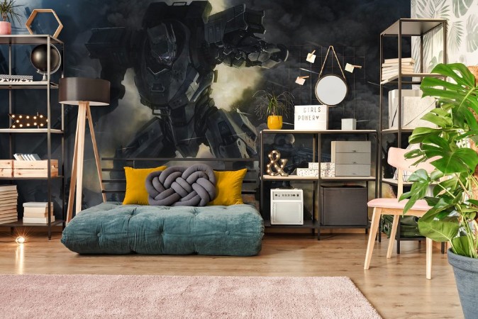 Picture of Big robot and soldiers in a fight