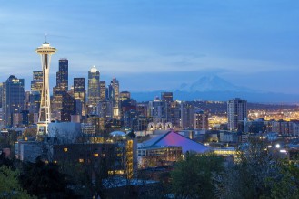 Bild vun Seattle Cityscape at Twilight