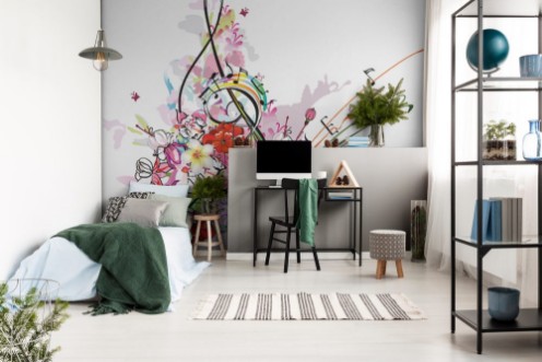 Picture of Summer music with flowers and butterfly colorful splashes