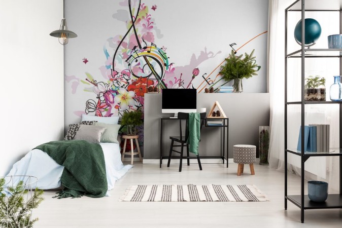 Image de Summer music with flowers and butterfly colorful splashes