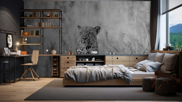 Bild på Leopard in the grass in black and white in the Kruger National Park