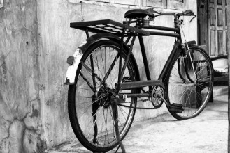 Picture of Black and white photo of vintage bicycle - film grain filter effect styles