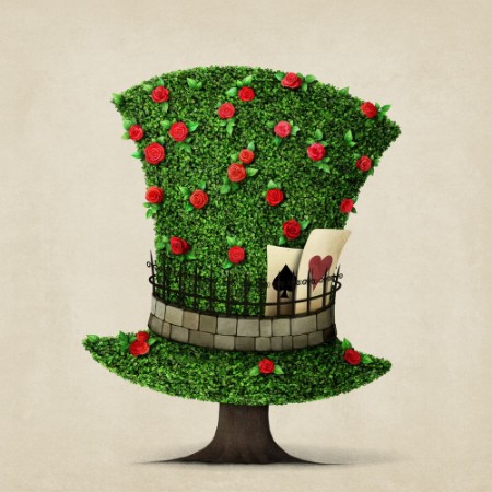 Picture of Fantasy green hat in the shape of  tree with flowers
