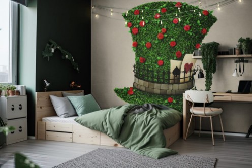 Picture of Fantasy green hat in the shape of  tree with flowers