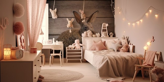 Afbeeldingen van Funny rabbit on wooden background