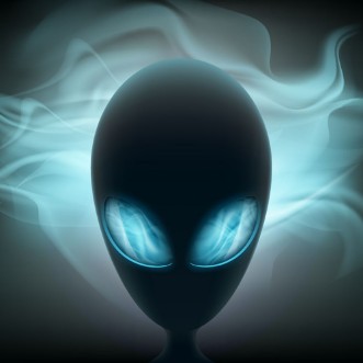 Alien head with glowing eyes on a dark background Stock vector photowallpaper Scandiwall