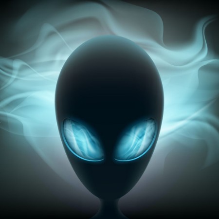 Alien head with glowing eyes on a dark background Stock vector photowallpaper Scandiwall