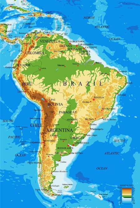 Picture of South America-physical map