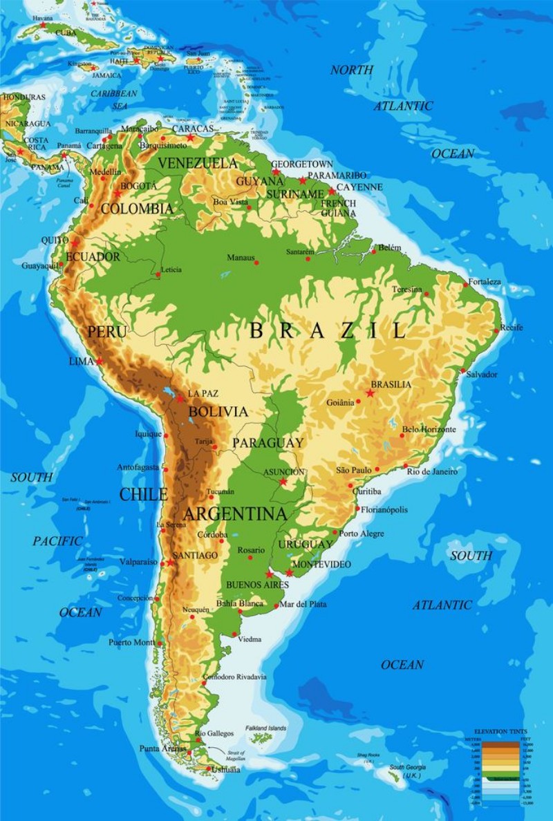 Picture of South America-physical map