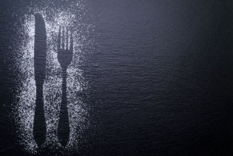 Afbeeldingen van Besteck auf Schiefertafel - Hintergrund