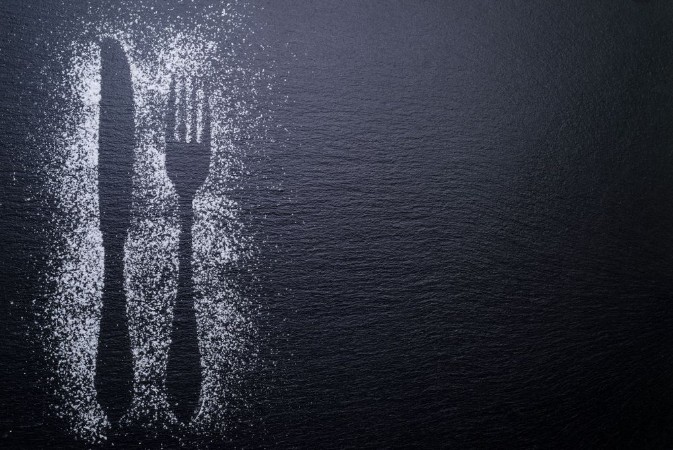 Afbeeldingen van Besteck auf Schiefertafel - Hintergrund