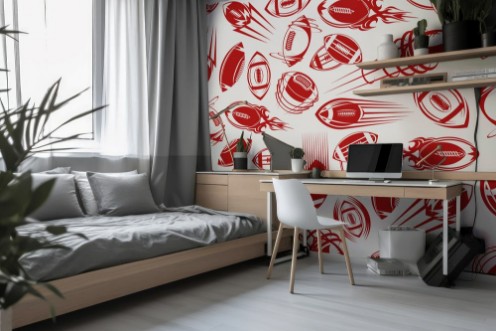 Imagen de Seamless red sketched rugby balls pattern