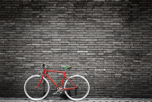 Image de Black and white photo of red bicycle - vintage film grain filter effect styles