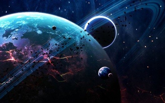 Afbeeldingen van Universe scene with planets stars and galaxies in outer space showing the beauty of  exploration Elements furnished by NASA