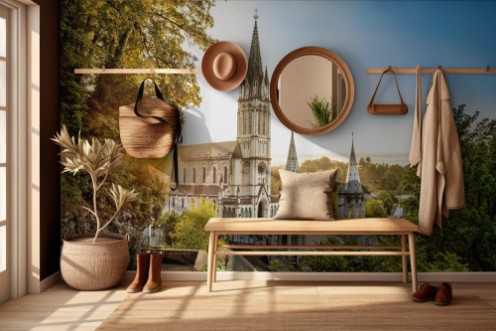 Afbeeldingen van Rosary Basilica on sunset in Lourdes