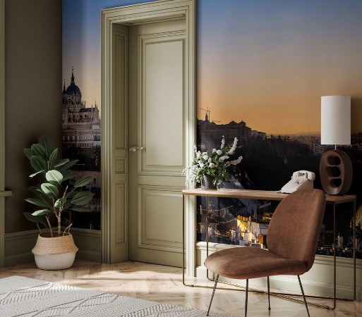 Picture of MadridSpain skyline and  Almudena Cathedral at sunrise 