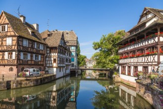Picture of Strasbourg France The picturesque landscape with reflection in the water of old buildings in the quarter Petite France