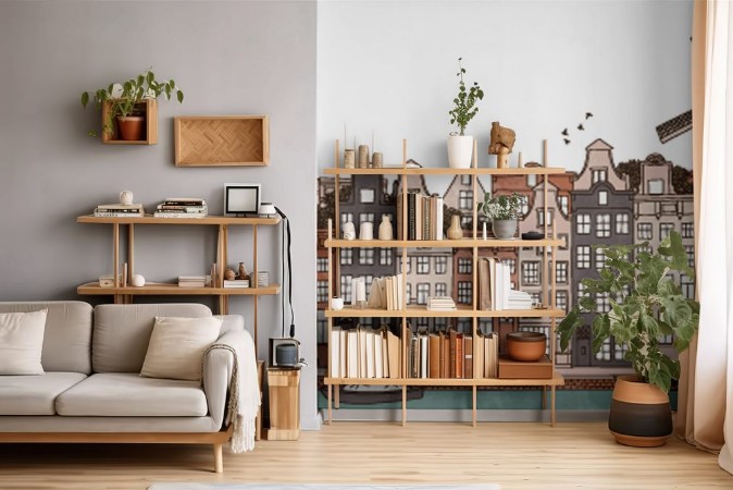 Afbeeldingen van Amsterdam Netherlands - seamless banner of Amsterdams skyline hand drawn and digitally colored ink illustration