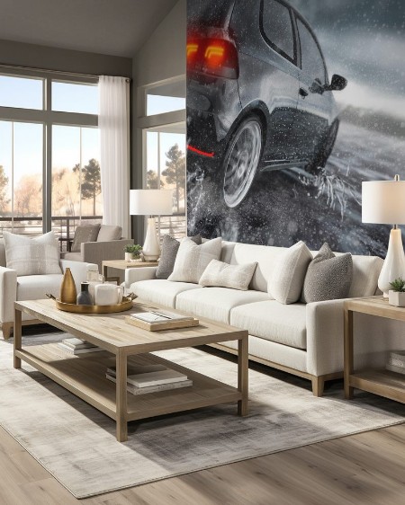 Afbeeldingen van Fast Car driving fast on wet Road water is splashing around