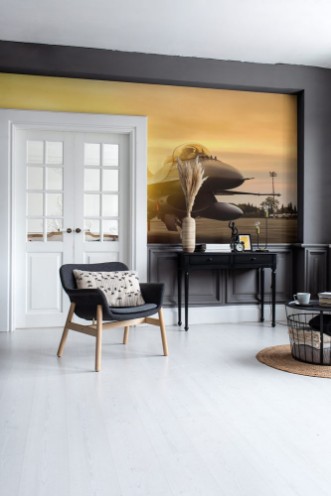 Pilt F16 falcon fighter jet parked  on sunset  background 