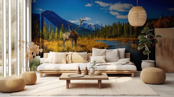 Picture of The red deer on bank of the lake