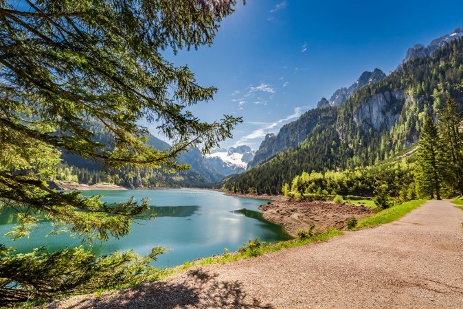 Picture of Sunny dawn at mountain lake in Gosau Alps Austria