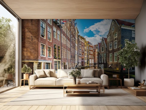 Afbeeldingen van Typical Amsterdam canal and dutch medieval architecture on a sunny morning