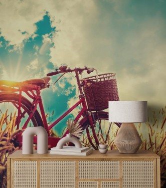 Picture of Beautiful landscape image with Bicycle at sunset