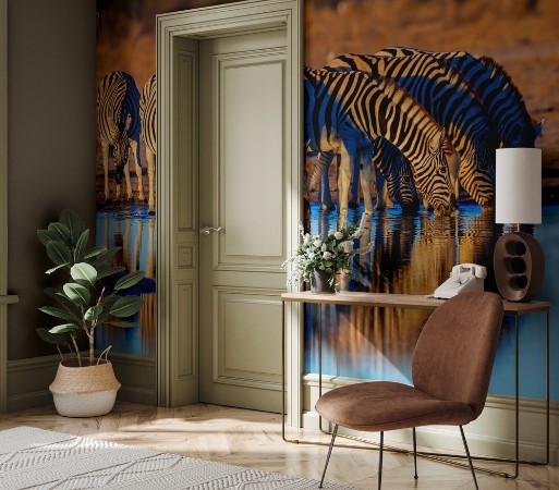 Bild på Zebras drink at dawn