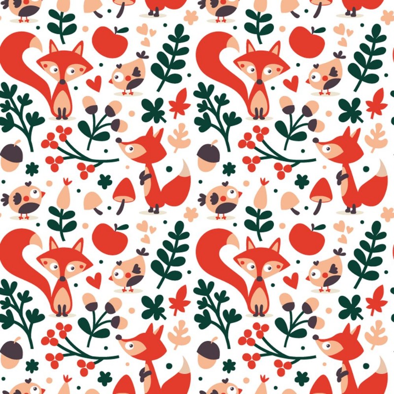 Image de Seamless cute autumn pattern made with fox bird flower plant leaf berry heart friend floral nature acorn Rowan mushroom
