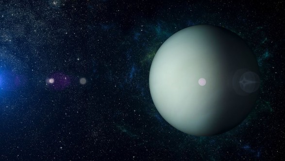 Solar system planet Uranus on nebula background 3d rendering photowallpaper Scandiwall