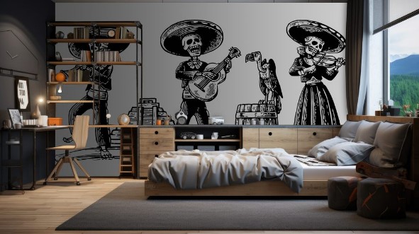 Image de Day of the Dead Dia de los Muertos The skeleton in the Mexican national costumes dance sing and play the guitar