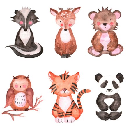 Afbeeldingen van Woodland Animals Set of Watercolor Illustrations Hand-painted forest Cute baby 