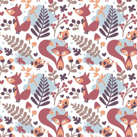 Afbeeldingen van Seamless cute autumn pattern made with fox bird flower plant leaf berry heart friend floral nature acorn Rowan mushroom wild