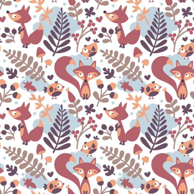 Afbeeldingen van Seamless cute autumn pattern made with fox bird flower plant leaf berry heart friend floral nature acorn Rowan mushroom wild