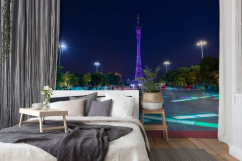 Afbeeldingen van Canton tower at dusk China