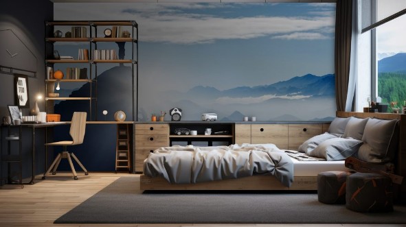 Picture of Bergsteiger auf einem Gipfel im Gebirge bei Nebel