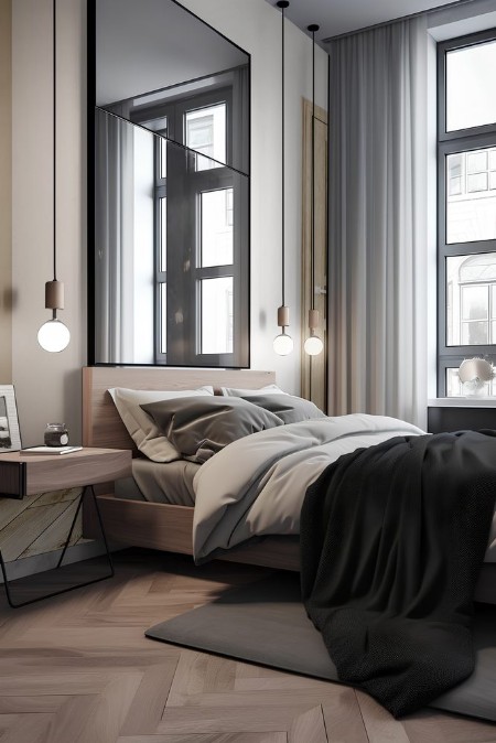 Picture of Interior of room with wooden door 3d rendering