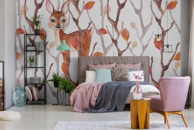 Afbeeldingen van Watercolor  seamless pattern with fawn and autumn forest Hand drawn background 1