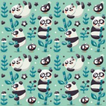 Afbeeldingen van Seamless cute pattern with Panda and bamboo plants jungle bird berry flowers