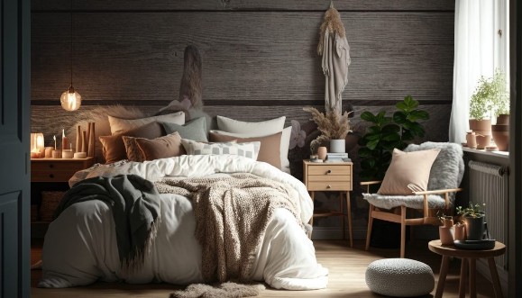 Picture of Two  rabbits with flowers on wooden  background