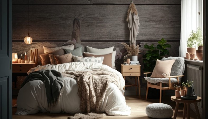 Picture of Two  rabbits with flowers on wooden  background