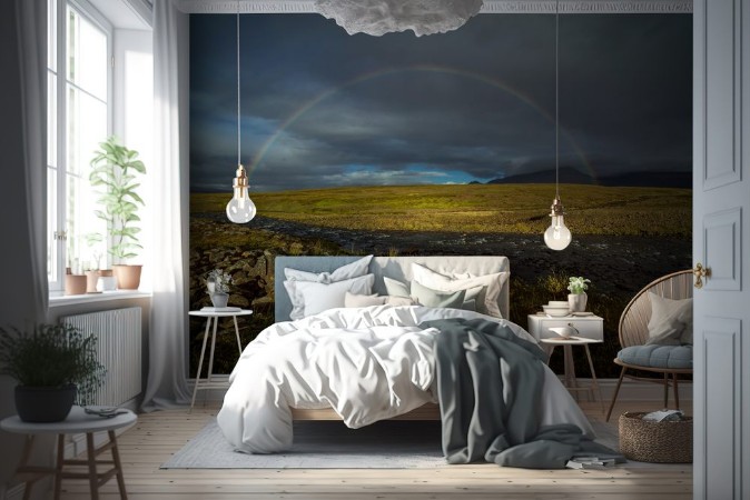 Afbeeldingen van Rainbow over the mountain tundra Polar Urals Russia