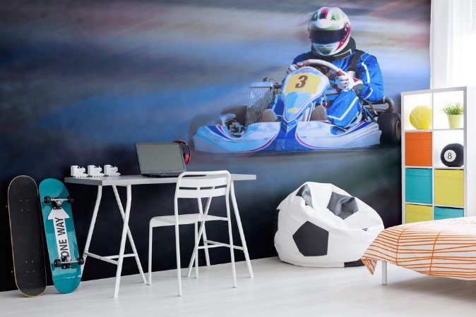 Picture of Karting - driver in helmet on kart circuit