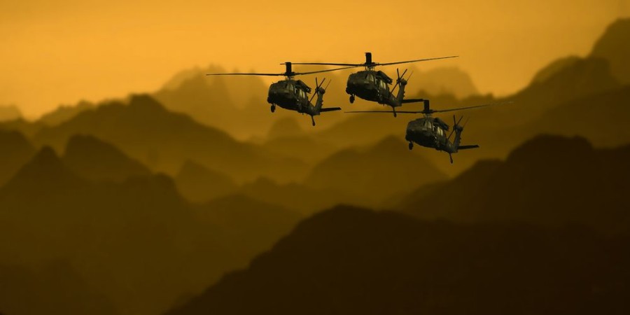 Helicopter Attack photowallpaper Scandiwall