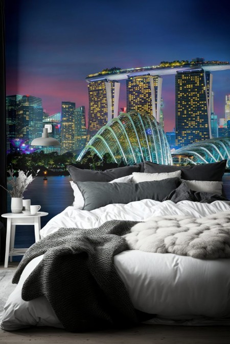 Bild på Singapore skyscraper building at Marina Bay in night Singapore