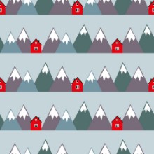 Picture of Nordic landscape with red houses and mountains Seamless pattern with geometric snowy mountains and homes Colorful scandinavian nature illustration Vector mountains background