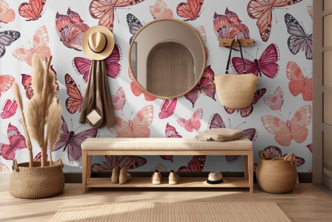 Attēls Retro seamless texture with flying butterflies watercolor paint